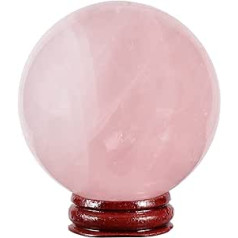 KYEYGWO Фигурка из хрустального шара из натурального розового кварца с деревянной подставкой, скульптура из полированного круглого камня в в