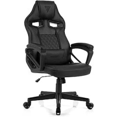 Biuro kėdė SENSE7 Gaming Knight, Ergonomiška žaidėjo kėdė, porankis, vientisas plieninis rėmas, reguliuojamas pakreipimo kampas, juoda, odinė, 40-49 x 69,5 x 60 cm