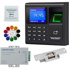 FTSTech kartes paroles pirkstu nospiedumu RFID durvju piekļuves kontroles sistēmas komplekts, mājas drošības tuvuma durvju ieejas tastatūra, izvades poga, 10 atslēgu piekariņi (NC Electric Strike Lock)
