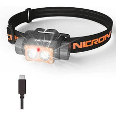 NICRON H25 priekšējo lukturu LED ar sarkanu gaismu USB uzlādējams īpaši spilgts 1500 lūmenu priekšējo lukturu kabatas lukturītis 5 apgaismojuma režīmi IP65 ūdensizturīgs medībām makšķerēšanai