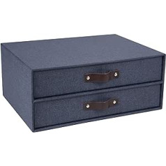 Bigso Box of Sweden BIRGER Schubladenbox für Dokumente und Bürobedarf – Schreibtisch Organizer mit 2 Schubladen – Ablagesystem aus Faserplatte und Papier in Leinenoptik – blau