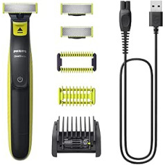 Philips OneBlade Face & Body — Elektrischer Bartschneider, Rasierer und Bodygroomer zum Trimmen, Stylen und Rasieren, 3 Original-Klingen, 5-in-1 Trimmaufsatz & 2 Körperaufsätzen (Modell QP2824/30)