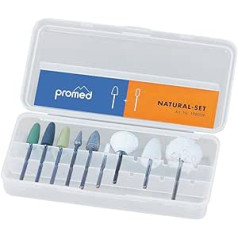 Promed Natural Schleifkörper-Set, 9 Schleifkörper für die Naturnagelbearbeitung, Bitset, Nagelfräser Aufsätze, Zubehör für Promed Fräser, Schaftdurchmesser 2 332 bis 2 350 mm.