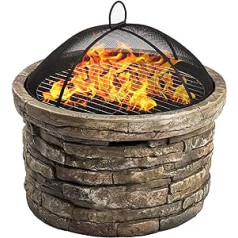Centurion atbalsta Fireology SAMUI Khaki Majestic Garden Patio Heater Fire Bowl un BBQ ar Eco Stone apdari