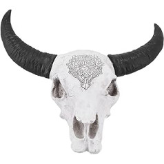 Ziemeļvalstu stila plplaaoo govs galvaskausa sienas dekors pie sienas rotājums, sveķu vērša galva, garš rags, dzīvnieka skulptūra, fona siena, mājas dekors