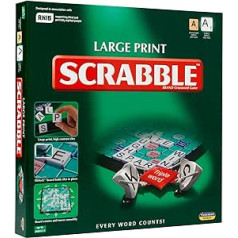 Idealus didelio spaudinio klasikinis „Scrabble“: ypač didelė lenta su aiškiu, dideliu spausdintu tekstu ir raidžių plytelėmis | Klasikiniai žaidimai | Žodžių žaidimai | 2-4 žaidėjams | Amžius 10+