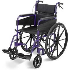 Days Escape Lite pašgājējs standarta ratiņkrēsls, violets, viegls un salokāms rāmis, alumīnija ratiņkrēsls, pārnēsājams tranzīta ceļojumu krēsls, noņemami kāju balsti