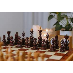 Master of Chess Empire Luksusa koka šaha komplekts Cherry Tree lieli šaha gabali un 50 x 50 cm inkrustēts šaha galds bērniem un pieaugušajiem