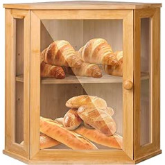 Brotkasten für die Küchenarbeitsplatte, Großer Brotbehälter aus Bambus, 2 Etagen Brotbehälter Brotaufbewahrung Hölzerne Eckbrotkästen | 29х29х39 см