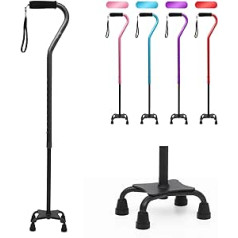 BeneCane Quad Cane Adjustable Walking Stick with Offset Soft Padded Handle for Men and Women Lightweight Comfortable with 4 Prong Feet for Extra Stability