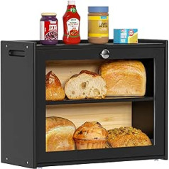 EXABANG duonos dėžė Bambukinė duonos laikymo dėžė su ventiliacija 2 lentynomis ir dideliu apžvalgos langu, mediniu duonos konteineriu Duonos saugykla Maisto saugaus ir lengvai prižiūrimo duonos dėžė 40 x 31 x 17,5 cm