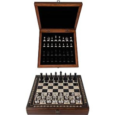 Ar rokām darināts koka šaha dēlis ar uzglabāšanas sistēmu Metāla šaha figūriņas Deluxe Edition šaha komplekts Šaha komplekts 40 x 40 cm