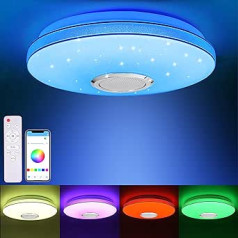 36 W LED griestu gaisma ar regulējamu Bluetooth skaļruni, RGB LED griestu gaisma ar tālvadības pulti vai lietotņu vadību, RGBW krāsu maināma zvaigžņotās debess mūzika viesistabai, guļamistabai, virtuvei, bērniem