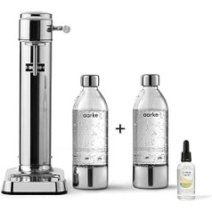 Aarke Carbonator 3 Water Carbonator, Stainless Steel Finish + 2 x PET Bottles 800 ml + Aroma Drops Citrus Twist