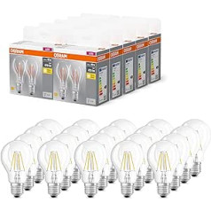 OSRAM BASE CLASSIC A FIL 40 LED spuldze ar E27 ligzdu, klasiskā spuldze, dubultā pakotne, 4W, 470 lm, 2700K, silti balta gaisma, zems karstums, ilgs kalpošanas laiks, enerģijas taupīšana, 20 gab.