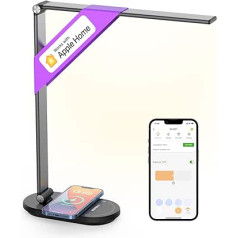 VOCOlinc viedās galda lampas LED ar 10 W bezvadu uzlādi, savietojams ar HomeKit/Alexa/Google Home, nepārtraukta aptumšošana, balss/lietotnes/skārienvadība, ar taimeri, [enerģijas klase F]