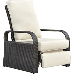 Outdoor Reclining Chair, ART TO REAL Garden Reclining Position, Height Adjustable Lounge Chair with Handwoven Wicker, Removable Thick Padded Cushion, Aluminium Frame (Beige)