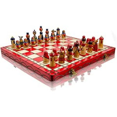 Master Of Chess Large Matryoshka 42 x 42 cm Holz handbemalt dekoratives Schachspiel für Erwachsene und Kinder (ROT)