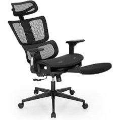 ALPHA HOME biroja krēsls, ergonomisks rakstāmgalda krēsls ar kāju balstu un regulējamu galvas balstu, elpojošs vadības krēsls ar 3D roku balstu un augstu atzveltni, datora krēsls līdz 160 kg.