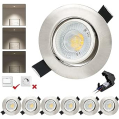 BOYIR komplekts 6 LED padziļināti prožektori, 230 V, īpaši plakani LED prožektori, 3 līmeņi, regulējami, 6 W, 4000 K, neitrāli balti, padziļināti lukturi, 550 lm, padziļināti LED prožektori, grozāmi, IP44, piemēroti