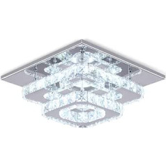 Crystal LED Ceiling Light Crystal Lamp K9 Stainless Steel Modern Flush-Mounted Light Square Gloss Ceiling Light for Dining Room Living Room Bedroom (Cool White)