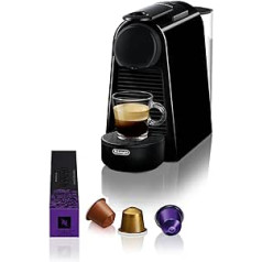 De'Longhi Nespresso Essenza Mini EN 85.B kafijas kapsulu automāts, viesmīlības komplekts ar dažādu garšu kapsulām, 19 bāri, sūkņa spiediens, vietu taupošs, melns
