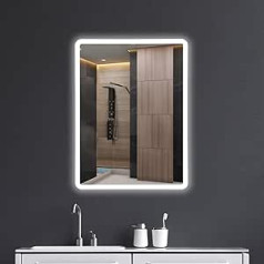 baklon Wall Mirror Bathroom Mirror LED Bathroom Mirror with Lighting, 60 x 40 cm with Touch Switch and Anti-Fog, IP65 Super Waterproof, 3 Colour Temperatures, IP65 Energy Saving A++