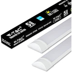 V-TAC komplekts ar 2 LED gaismas sloksnēm 150 cm 50 W integrēta cauruļu lampa 6400 K vēsi balta 6000 lm 25 000 h LED gara lauka gaismas griestu lampas, dienasgaismas spuldze, pilnīga LED, LED garāžas apgaismojums