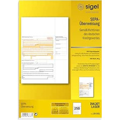 SIGEL ZV572 SEPA-Überweisungen, A4, 250 Blatt, Überweisungsträger / Zahlschein, mit gratis Beschriftungsvorlage