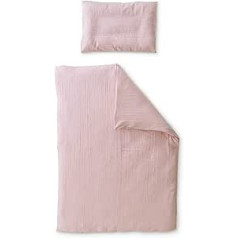 Ehrenkind® Muslin gultas veļas komplekts, 100% organiskā kokvilna, standarta 100 no Oeko-Tex, 100 x 135 cm + 40 x 60 cm, roze