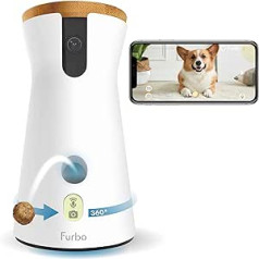 Furbo 360° suņu kamera: rotējoša 360° platleņķa mājdzīvnieku kamera ar gardumu izmešanu, krāsains nakts redzamība, 1080P HD, divvirzienu audio, riešanas signalizācija, Wi-Fi, paredzēta suņiem, iekštelpās, viedie brīdinājumi