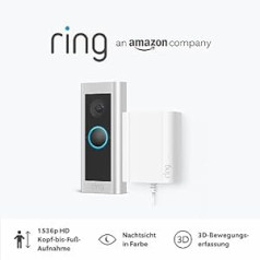 Zvaniet Video Doorbell Pro 2 ar spraudņa adapteri no Amazon | HD video no galvas līdz kājām, 3D kustības noteikšana | Ar Ring Protect plāna 30 dienu bezmaksas izmēģinājuma versiju