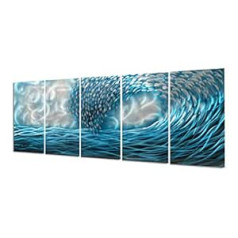 Yihui Arts Blue Seawaves rokām darināts metāla sienas mākslas attēls, pakarināms viesistabai guļamistabai ēdamistabai