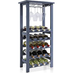 SMIBUY Wine Rack with Glass Holder and Tabletop, 20 Bottles Storage, Floor Free Standing Bamboo Display Shelves for Home, Kitchen, Pantry, Basement, Bar (Grey)