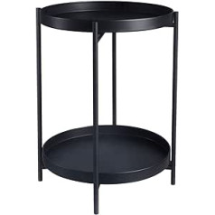 ANMOO Round Tray, 2-Tier Metal Side Table, Round Side Table, Coffee Table with Removable Tray, Storage Rack, Bedside Table for Living Room, Balcony, Tea Table (Black)