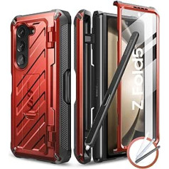 SupCase Unicorn Beetle Pro Case for Galaxy Z Fold 5 5G (2023), [Built-in Pen Holder] Bumper Case, Robust Protective Case with Screen Protector and Stand (Red)