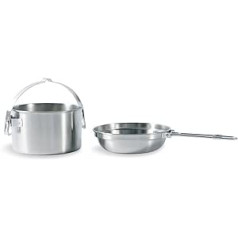 Tatonka Kettle Camping Cooking Set - Stainless Steel Pot and Pan - With Hanging Handle - Also Suitable for Use Over Fire