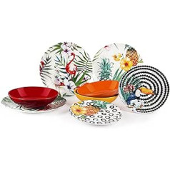 Excelsa Tropical Chic 18-daļīgs porcelāna šķīvju komplekts, daudzkrāsains