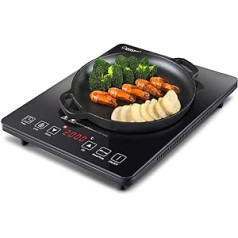 AMZCHEF Induction Hob 1 Plate 2000 W, 28 cm Induction Hob with Large Coil, Compact Design, 10 Power and Temperature Levels, Timer, Touch Control and Safety Lock, Black