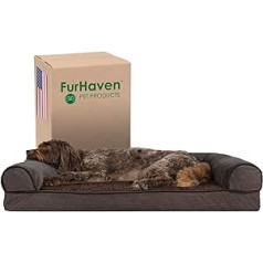 Большая кровать для собаки из пены с эффектом памяти Furhaven, стиль дивана из шерпы и синели со съемным моющимся чехлом — кофейный, большой