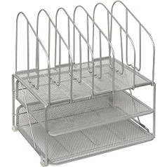 Amtido Mesh Desk Organiser with Shelf & 5 Compartments - Shelf for Folders, Documents, Paper & Letters - Desk Accessories for Home & Office - Shelf for Office Supplies - Silver