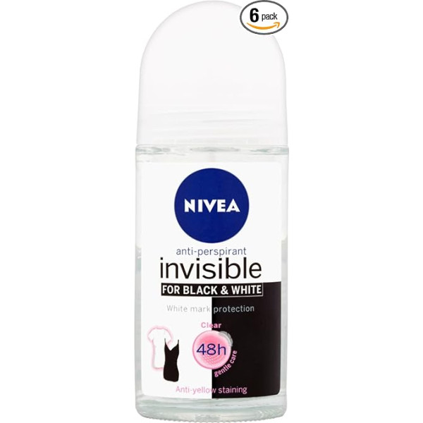 Nivea Invisible for Black and White Original 48 Hour Anti-Perspirant Deodorant Roll On - 50 ml - 6 gab. iepakojumā