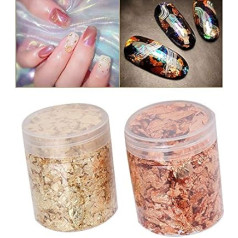 Tmishion Foil Nail Art Chip, 2 Pieces 5 g Nail Art Shiny Gold Foil, Gold Nail Glitter Sequins Flakes Nail Art Decoration Gold Foil for Manicure Crafts Painting (Copper + Brass)