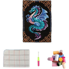 VIONNPPT Dragon Series Latch Rug Set Rugs Knotting Cross Stitch Set for Children and Adults, DIY Handmade Latch Hook Rug Making Kit (Blue, 60 cm x 40 cm)