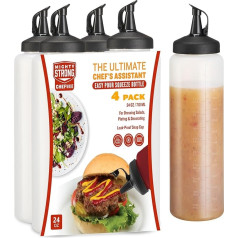 MIGHTY STRONG 4 Pack Spice Squeeze Bottles 24oz - Easy Pour Sauce Bottles with Leakproof Snap Lock Plastic Squeeze Bottles for Sauce, Condiment Bottles