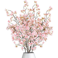 Dremisland Pakuotė iš 4 dirbtinių vyšnių žiedų šakų rausvos spalvos persikų gėlės 100 cm netikrų dirbtinių gėlių urmu Pavasario šilkinės gėlės augalai paketas ilgų stiebų vestuvių stalo vazos dekoras
