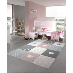 Carpetia Children's Play Mat Baby Rug with Heart Star Pink / Cream / Grey