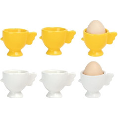 Bluweet Egg Cup Set Funny Chicken Shaped Cute Egg Cup Porcelain Gift Set 6 Pieces Handmade Glaze Safety Ceramic Soft Boiled Egg Holder Breakfast Kitchen Cooking White Yellow