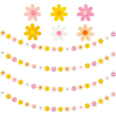 A1diee Pack of 4 Pink Orange Daisy Groovy Boho Garland Felt Mākslīgo ziedu vīnogulāju baneris Pavasara Hippie Daisy Party Supplies Āra viltus viltus karājas ziedu virtene Estētiskā apdare