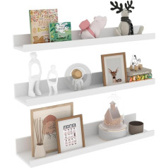 EXYGLO 60 cm Long Wall Shelf, White, Floating Shelf, Picture Rail for Living Room, Kitchen, Children's Room, Study or Bedroom, Pack of 3 with Various Sizes